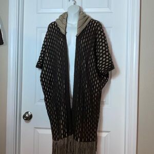 Women’s Max Edition Fringe Open Hoodie Cardigan Knit Cape L/XL Brown Tan